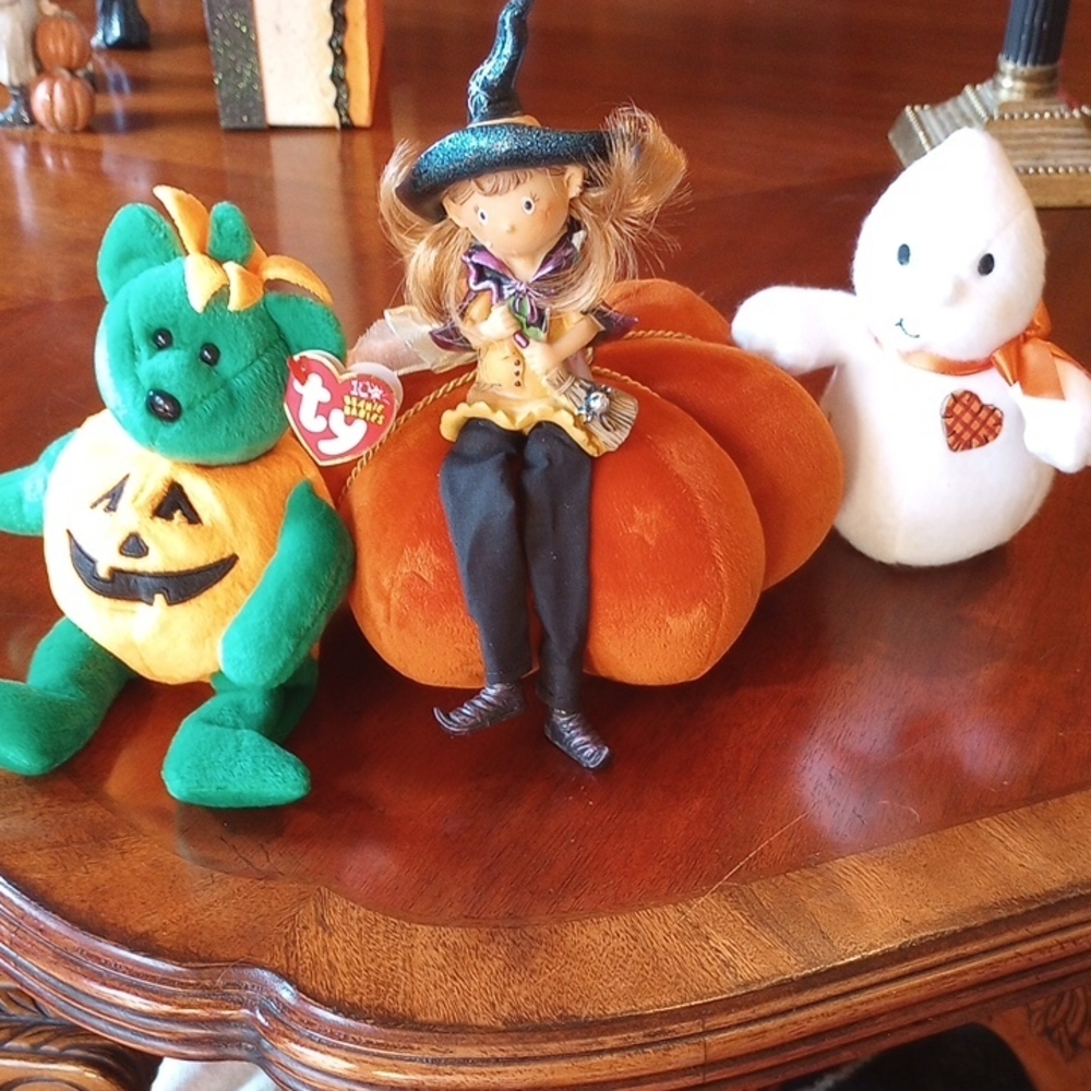 Ty Halloween Plush Trio - Green, Orange, White